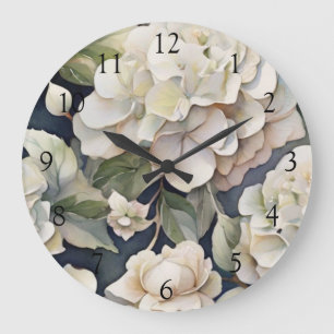 Ivory cream navy hydrangeas  large clock