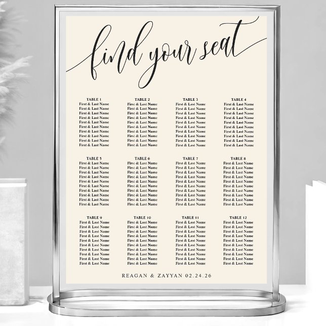 Ivory Cream Simple Wedding Seating Chart (Creator Uploaded)