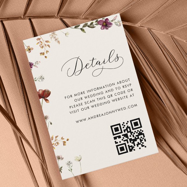 Ivory Cream Wildflowers QR Code Wedding Details    Enclosure Card (Creator Uploaded)
