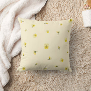 Ivory Cream Yellow Japanese Viola Floral Pattern Cushion