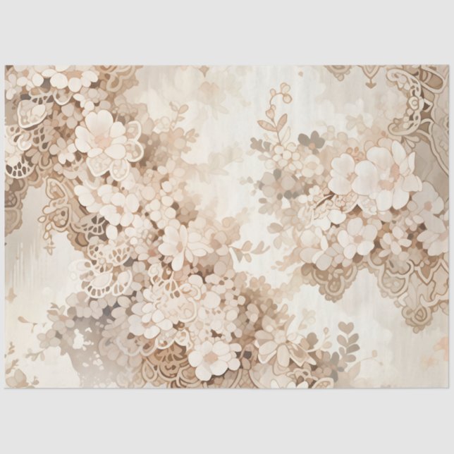 Ivory Creamy Floral Wedding Shower Tissue Paper (Front)