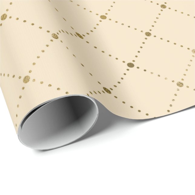Ivory Creamy Gold Crystals Grill Geometry Glam Wrapping Paper (Roll Corner)