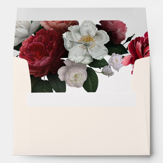 Ivory crimson red maroon roses Fall Wedding  Envelope (Back (Bottom))