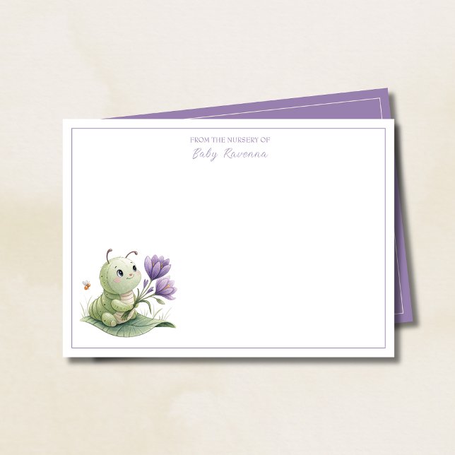 Ivory Cute Caterpillar Custom Name Nursery  Card (Creator Uploaded)