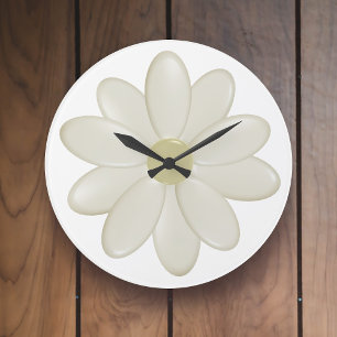 Ivory Daisy on White Wall Clock
