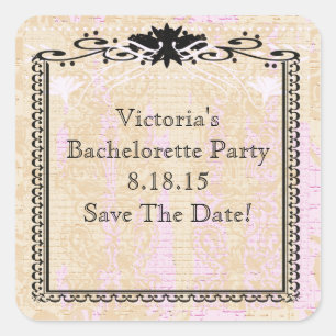 Ivory Damask and Lace Bachelorette Save The Date - Square Sticker