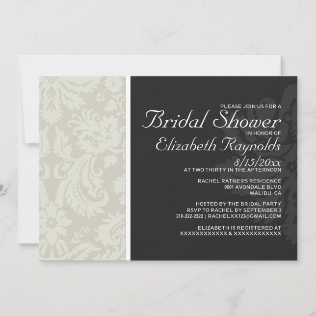 Ivory Damask Bridal Shower Invitations (Front)
