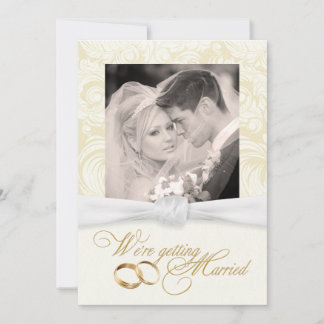 Ivory Damask - Elegant Photo Wedding Invitations
