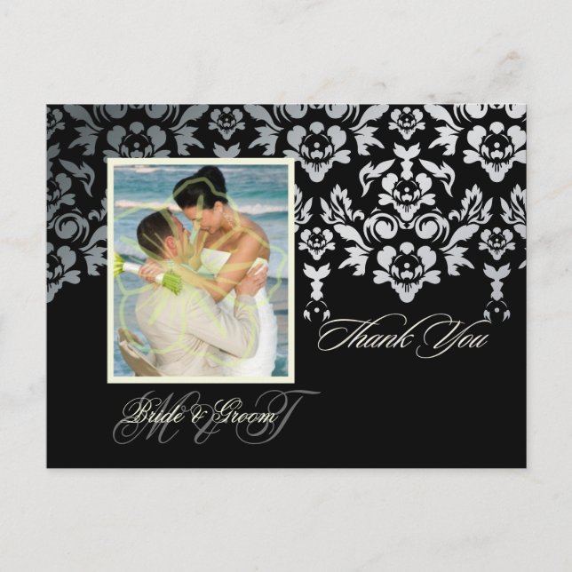 Ivory Damask Lace Thank You Photo postcards (Front)