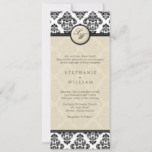 Ivory Damask Monogram Wedding Invitation