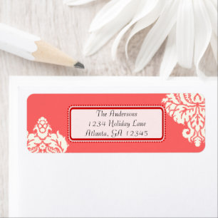 Ivory Damask On Pink with Red Return Address Label