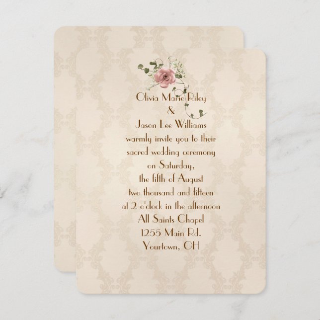 Ivory Damask Wedding Invite (Front/Back)