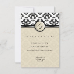 Ivory Damask Wedding Reception Card