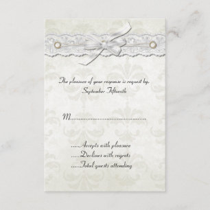 Ivory Damask Wedding RSVP Card