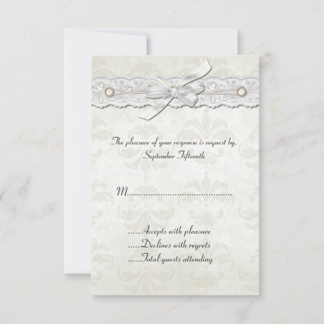 Ivory Damask Wedding RSVP Card (Front)