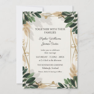 Ivory Dark Green Botanical Wedding Invitation