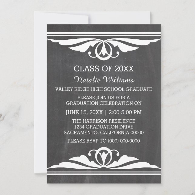 Ivory Deco Chalkboard Graduation Invite (Front)