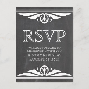 Ivory Deco Chalkboard RSVP Postcard