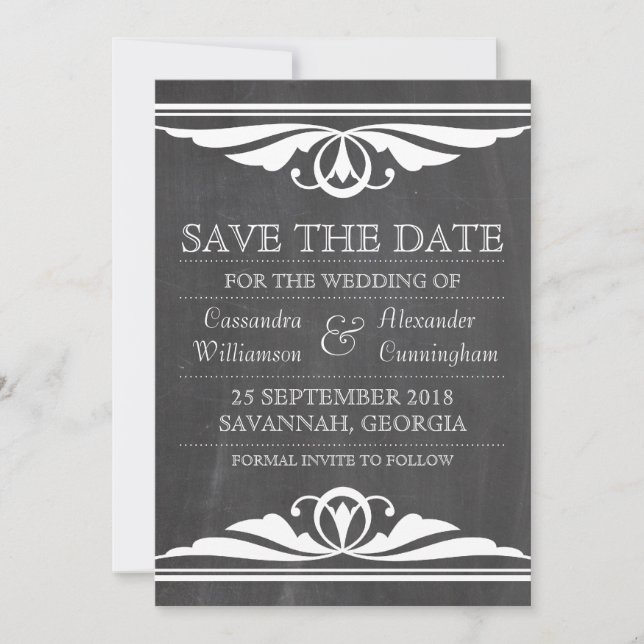 Ivory Deco Chalkboard Save the Date Invite (Front)