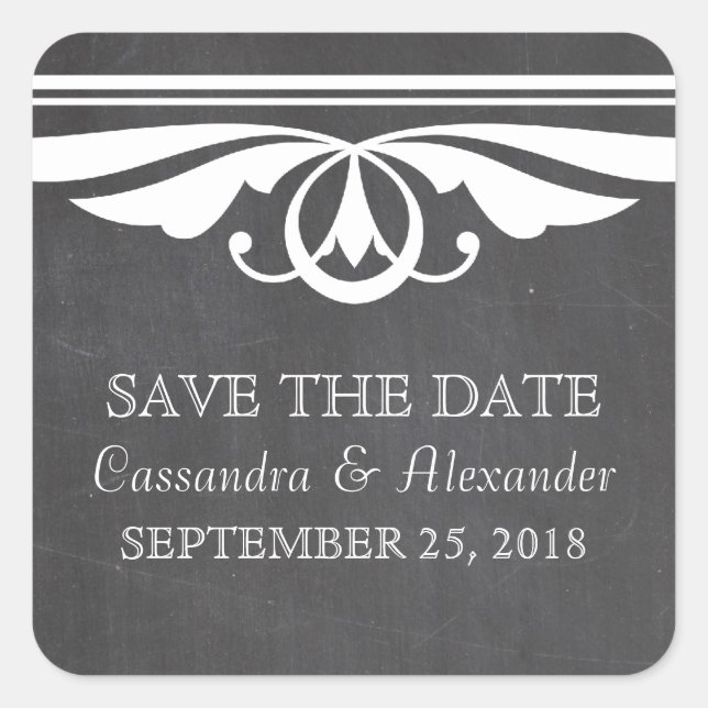Ivory Deco Chalkboard Save the Date Stickers (Front)