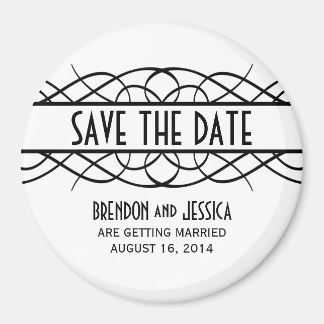 Ivory Deco Flourish Save the Date Magnet (Front)