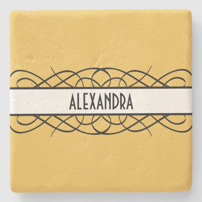 Ivory Deco Flourish Stone Coaster (Front)