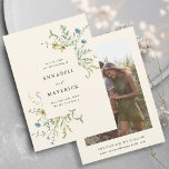 Ivory Delicate Wildflower Boho Wedding Photo Save The Date<br><div class="desc">This elegant wedding save the date card features hand-painted watercolor wildflowers in butter yellow,  sage green,  dusty green,  and light blue with a photo and more information on the back. For more advanced customisation of this design,  please click the BLUE DESIGN TOOL BUTTON above!  Matching items are also available.</div>