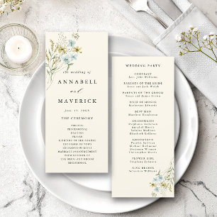Ivory Delicate Wildflower Modern Boho Wedding Program