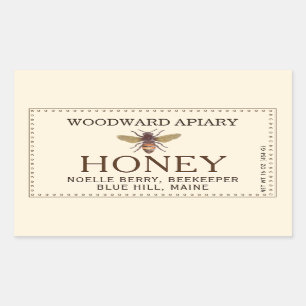 Ivory Double Border Honey Label with Honeybee