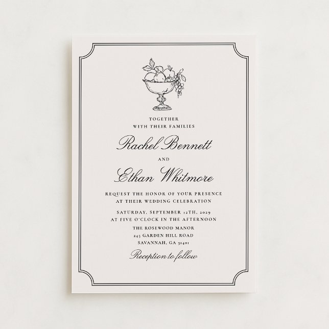 Ivory Double Frame Fruit Bowl Wedding Invitation (Creator Uploaded)