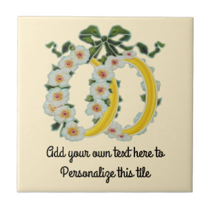 Ivory Double Rings & Flowers Repro Antique Ceramic Tile