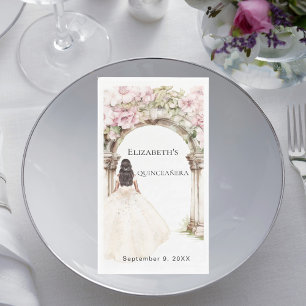 Ivory dress pink florals arch Quinceanera Napkin