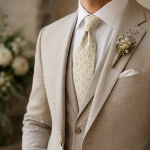 Ivory & Dusty Blue Delicate Botanical Wedding Tie