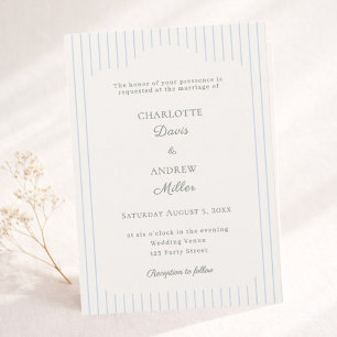 Ivory Dusty Blue Pinstriped elegant Wedding Invitation