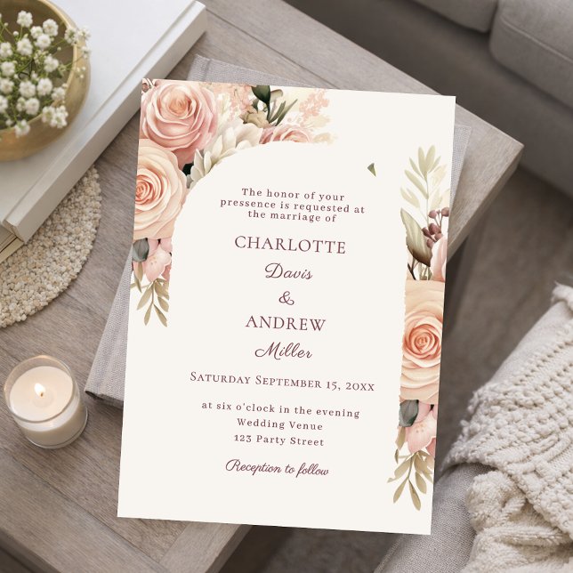 Ivory dusty rose florals wedding arch invitation (Creator Uploaded)