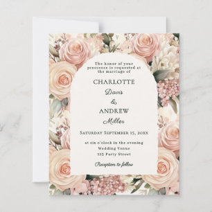Ivory dusty rose mauve florals wedding invitation