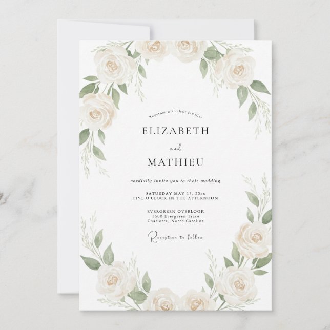 Ivory Dusty Rose Wreath Wedding Invitation (Front)