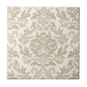 Ivory Elegance Baroque Damask Classic Antique Ceramic Tile