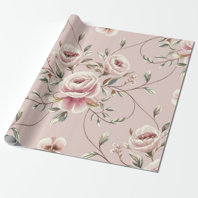 Ivory Elegance Watercolor Pattern Wrapping Paper (Unrolled)