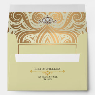 Ivory Elegant Artdeco Diamond Gold Wedding Envelope