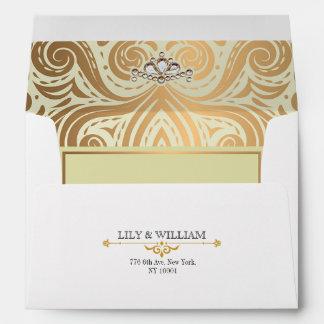 Ivory Elegant Artdeco Diamond Gold Wedding Envelope