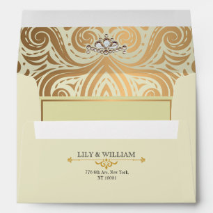 Ivory Elegant Artdeco Diamond Gold Wedding Envelope