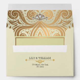 Ivory Elegant Artdeco Diamond Gold Wedding Envelope