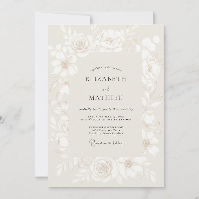 Ivory Elegant Blossom Wedding Invitation (Front)