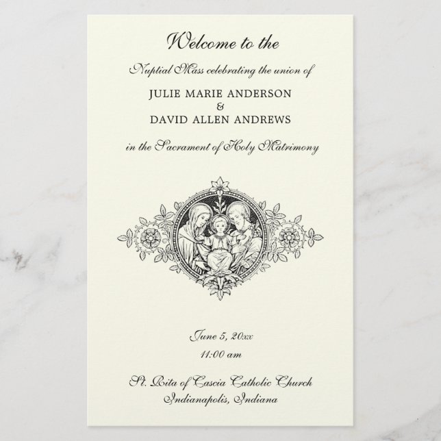 Ivory Elegant Catholic Wedding Program Stationery (Front)