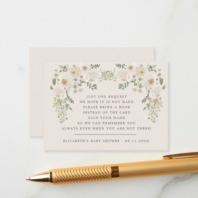 Ivory Elegant Floral Baby Shower Enclosure Card (Front/Back In Situ)