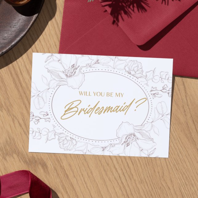 Ivory Elegant Floral Will You Be My Bridesmaid Invitation (Whimsical Minimal Script Bridesmaid Proposal Card)
