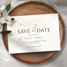 Ivory | Elegant Gold Floral Wedding  Save The Date