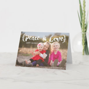 Ivory Elegant Sketched Peace & Love Holiday Photo Card