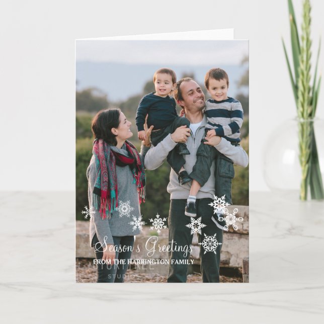 Ivory Elegant Snowflakes Christmas Photo Card (Front)